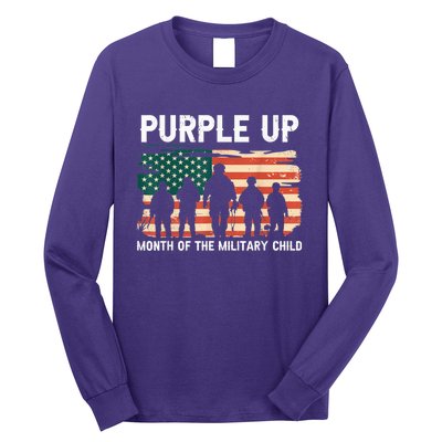 Purple Up For Military Kid Military Child Month US Flag Long Sleeve Shirt