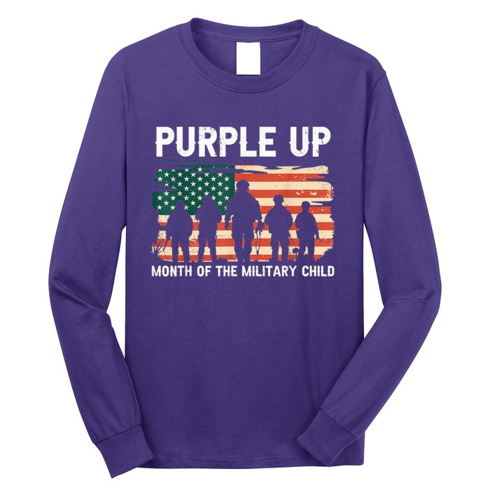 Purple Up For Military Kid Military Child Month US Flag Long Sleeve Shirt