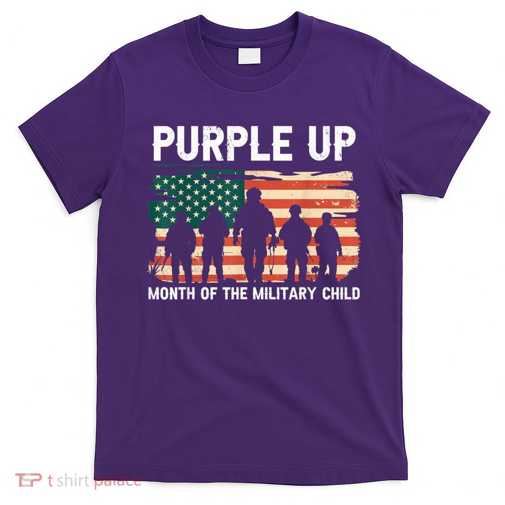Purple Up For Military Kid Military Child Month US Flag T-Shirt