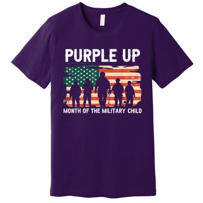 Purple Up For Military Kid Military Child Month US Flag Premium T-Shirt