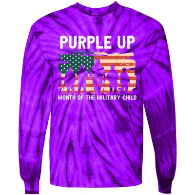 Purple Up For Military Kid Military Child Month US Flag Tie-Dye Long Sleeve Shirt