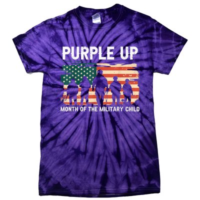 Purple Up For Military Kid Military Child Month US Flag Tie-Dye T-Shirt