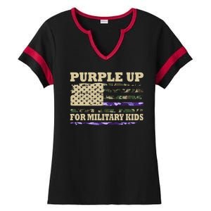 Purple Up For Military Kids Usa Flag Ladies Halftime Notch Neck Tee