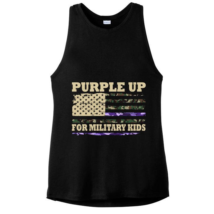 Purple Up For Military Kids Usa Flag Ladies PosiCharge Tri-Blend Wicking Tank