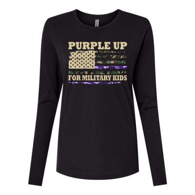 Purple Up For Military Kids Usa Flag Womens Cotton Relaxed Long Sleeve T-Shirt