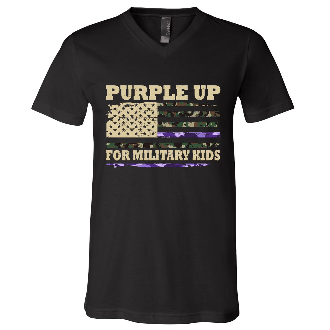 Purple Up For Military Kids Usa Flag V-Neck T-Shirt