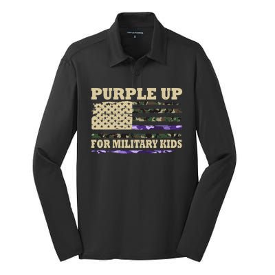 Purple Up For Military Kids Usa Flag Silk Touch Performance Long Sleeve Polo