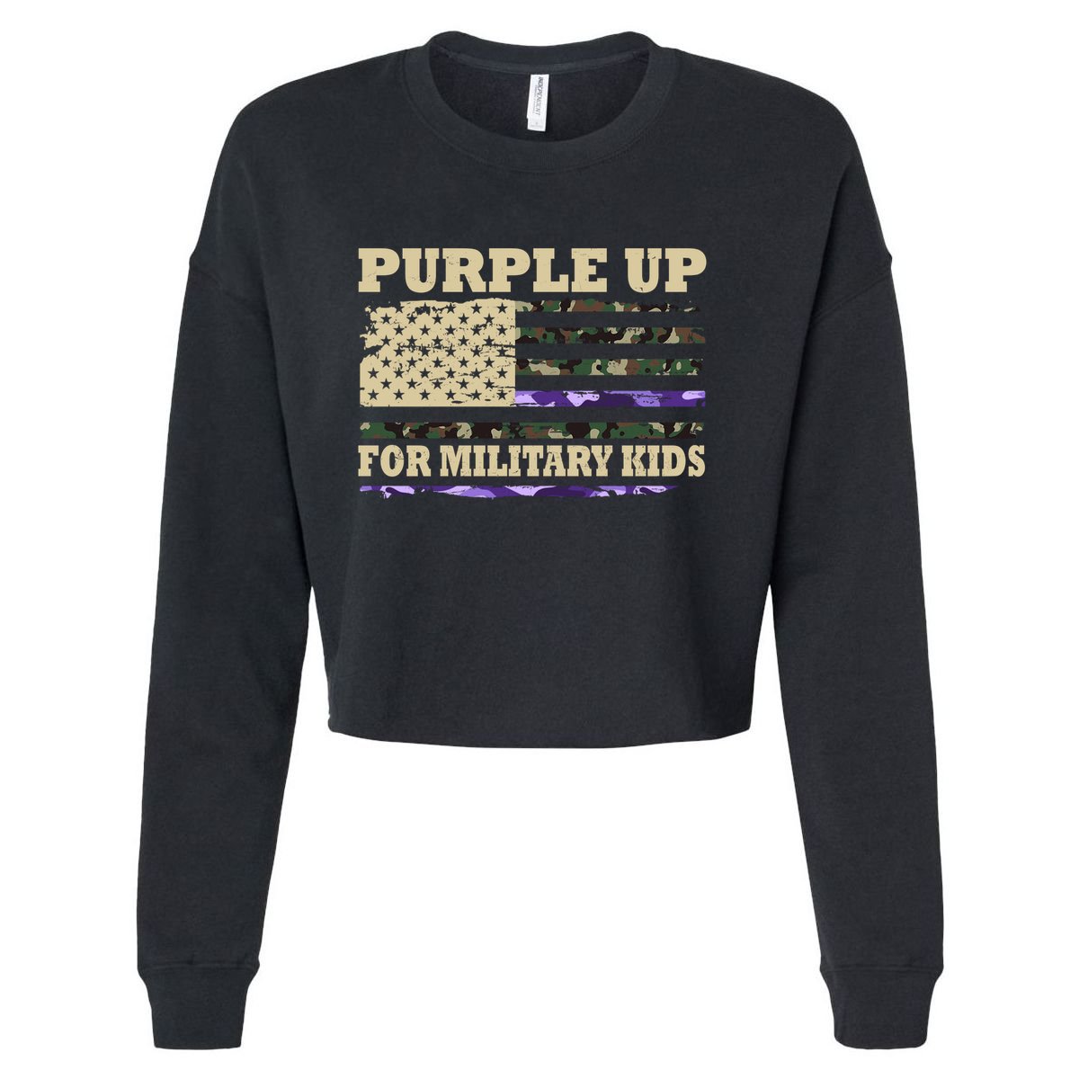 Purple Up For Military Kids Usa Flag Cropped Pullover Crew
