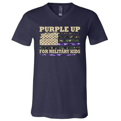 Purple Up For Military Kids Usa Flag V-Neck T-Shirt