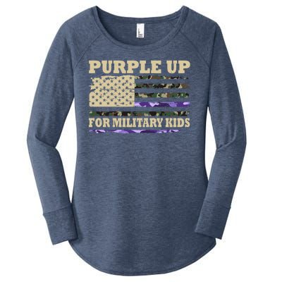 Purple Up For Military Kids Usa Flag Women's Perfect Tri Tunic Long Sleeve Shirt