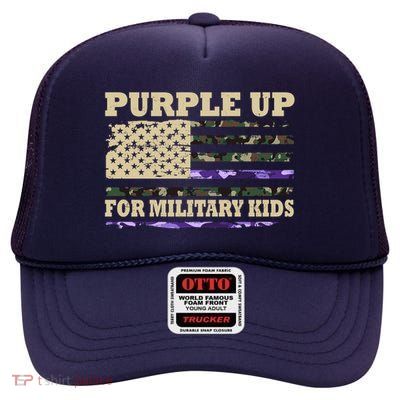 Purple Up For Military Kids Usa Flag High Crown Mesh Back Trucker Hat