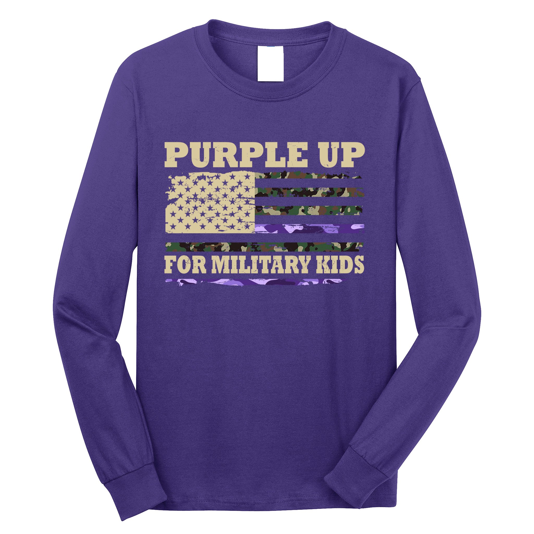 Purple Up For Military Kids Usa Flag Long Sleeve Shirt