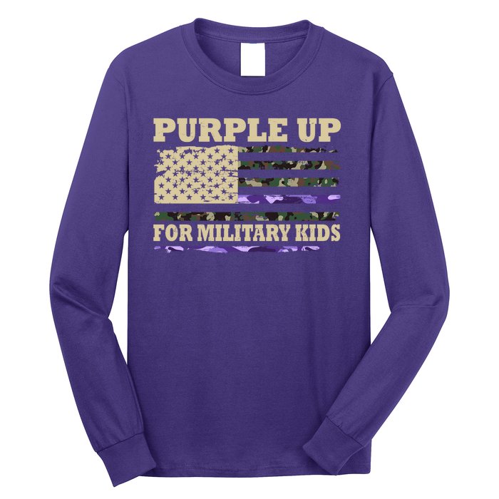 Purple Up For Military Kids Usa Flag Long Sleeve Shirt