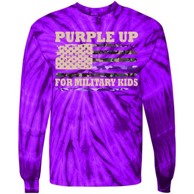 Purple Up For Military Kids Usa Flag Tie-Dye Long Sleeve Shirt