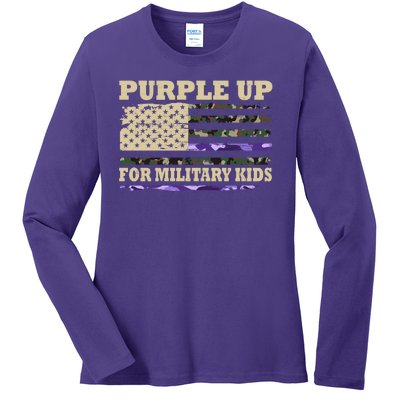 Purple Up For Military Kids Usa Flag Ladies Long Sleeve Shirt