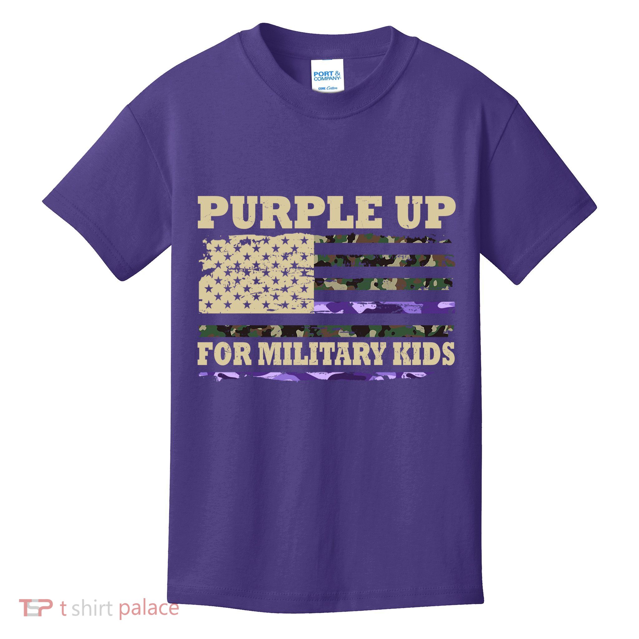 Purple Up For Military Kids Usa Flag Kids T-Shirt