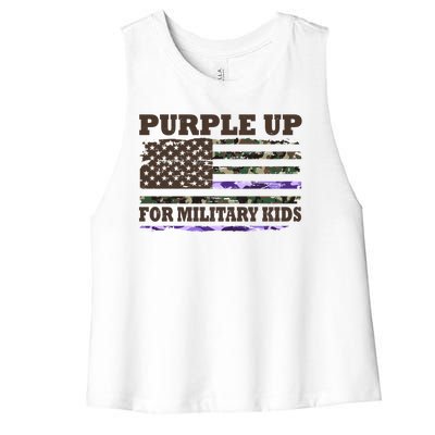 Purple Up For Military Kids Usa Flag Women's Racerback Cropped Tank