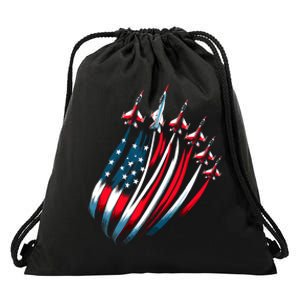 Patriotic Usa Flag Fighter Jets Boy 4th Of July Drawstring Bag