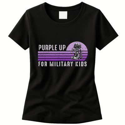 Purple Up For Military Child Month Boots Sunset Womens T-Shirt