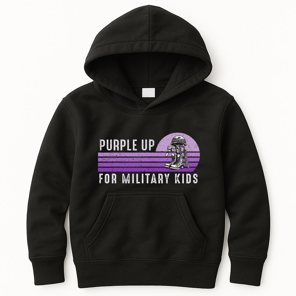 Purple Up For Military Child Month Boots Sunset Kids Hoodie