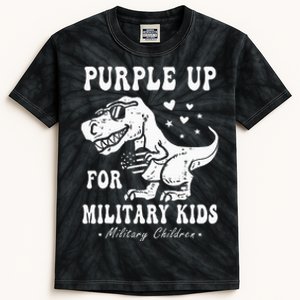 Purple Up For Military Month Child Dino T Rex Dinosaur Kids Tie-Dye T-Shirt