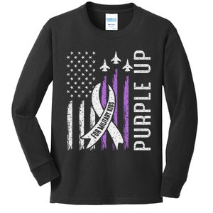 Purple Up For Military Month Child Force Flag Us Kids Long Sleeve Shirt