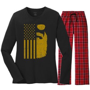 Patriotic Us Flag Beard And Sunglasses For With Beards Women's Long Sleeve Flannel Pajama Set 