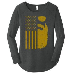 Patriotic Us Flag Beard And Sunglasses For With Beards Women's Perfect Tri Tunic Long Sleeve Shirt