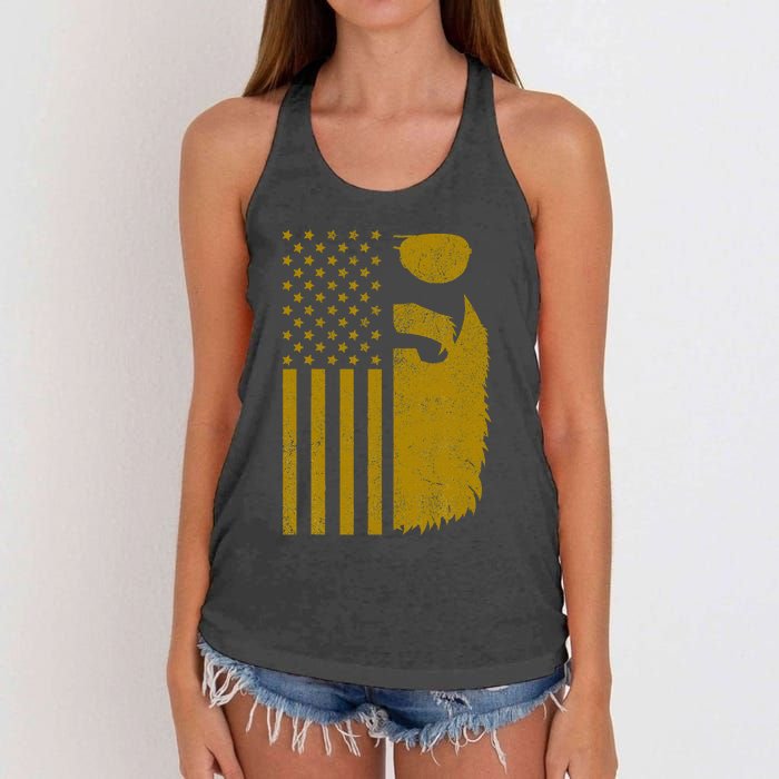 Patriotic Us Flag Beard And Sunglasses For With Beards Women's Knotted Racerback Tank