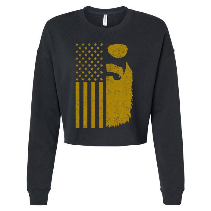 Patriotic Us Flag Beard And Sunglasses For With Beards Cropped Pullover Crew