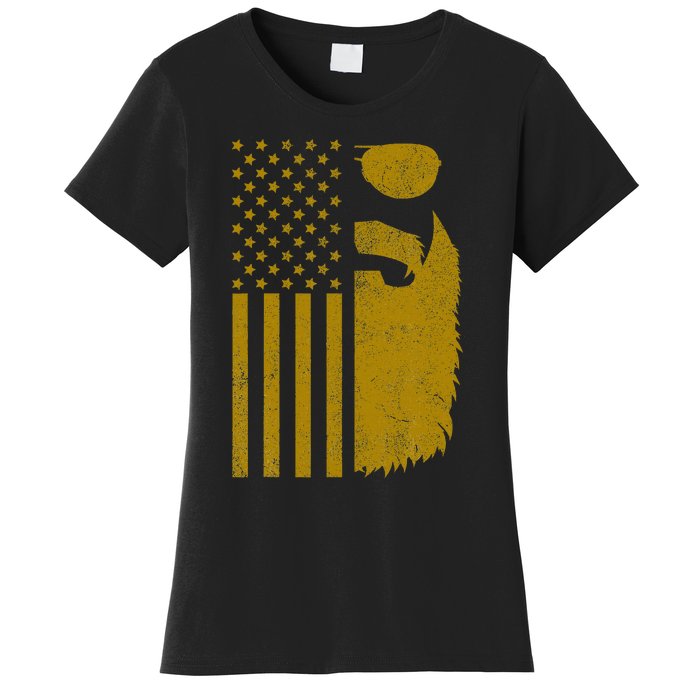 Patriotic Us Flag Beard And Sunglasses For With Beards Women's T-Shirt