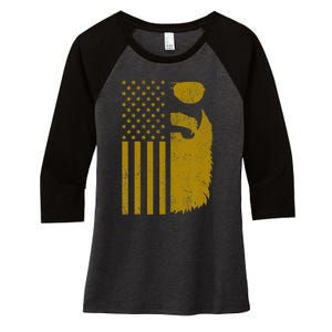 Patriotic Us Flag Beard And Sunglasses For With Beards Women's Tri-Blend 3/4-Sleeve Raglan Shirt