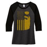 Patriotic Us Flag Beard And Sunglasses For With Beards Women's Tri-Blend 3/4-Sleeve Raglan Shirt