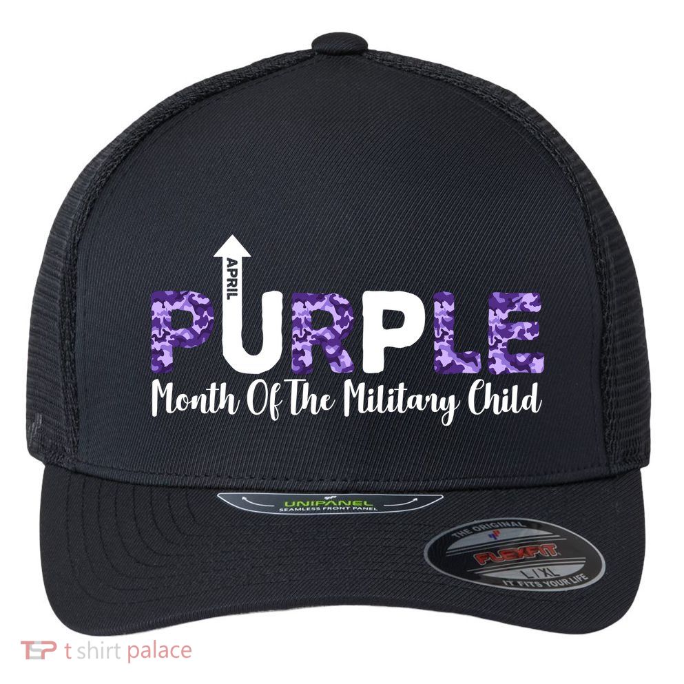 Purple Up For Month Of Military Child April Flexfit Unipanel Trucker Cap
