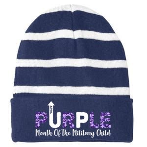 Purple Up For Month Of Military Child April Striped Beanie with Solid Band