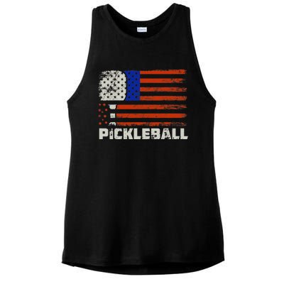 Pickleball USA Flag US Player Paddleball Ladies PosiCharge Tri-Blend Wicking Tank