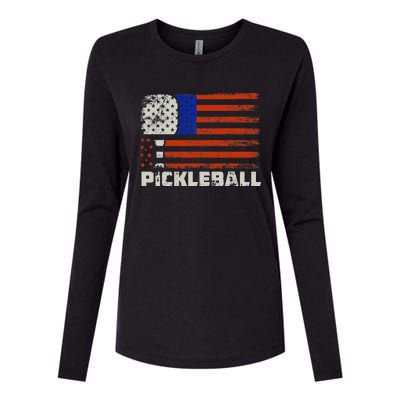 Pickleball USA Flag US Player Paddleball Womens Cotton Relaxed Long Sleeve T-Shirt