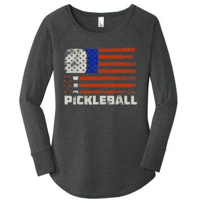 Pickleball USA Flag US Player Paddleball Women's Perfect Tri Tunic Long Sleeve Shirt