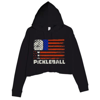 Pickleball USA Flag US Player Paddleball Crop Fleece Hoodie