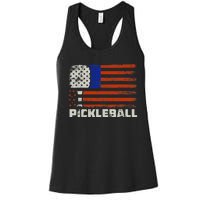 Pickleball USA Flag US Player Paddleball Women's Racerback Tank