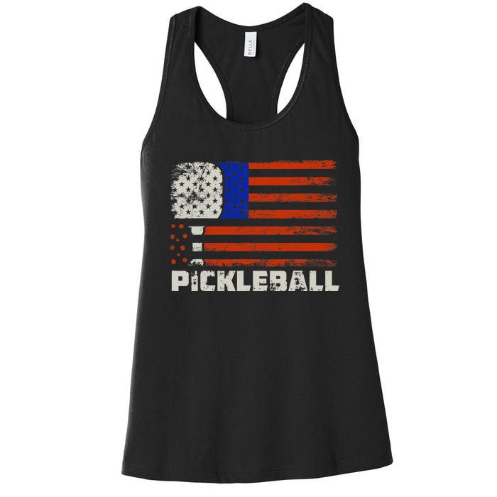 Pickleball USA Flag US Player Paddleball Women's Racerback Tank