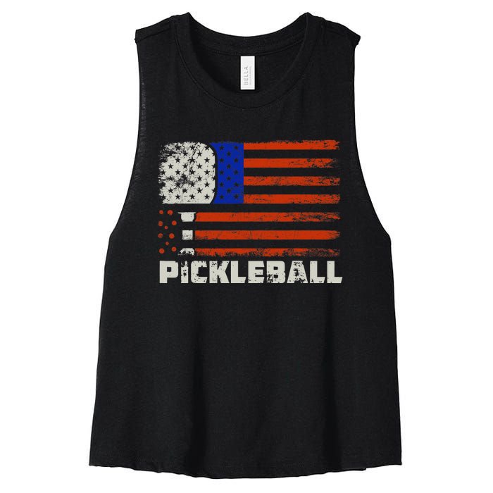 Pickleball USA Flag US Player Paddleball Women's Racerback Cropped Tank