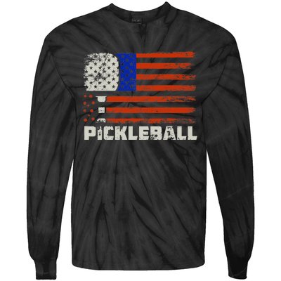 Pickleball USA Flag US Player Paddleball Tie-Dye Long Sleeve Shirt