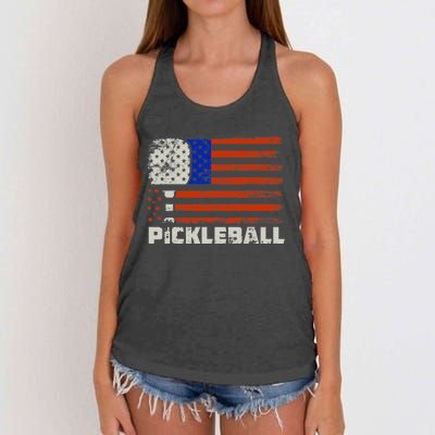 Pickleball USA Flag US Player Paddleball Women's Knotted Racerback Tank