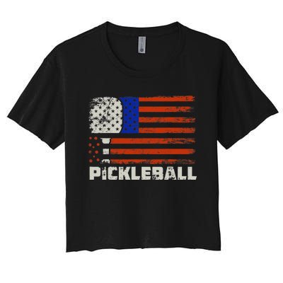 Pickleball USA Flag US Player Paddleball Women's Crop Top Tee