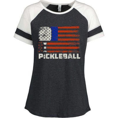 Pickleball USA Flag US Player Paddleball Enza Ladies Jersey Colorblock Tee