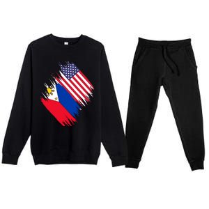 Philippines Usa Flag American Filipino Pride Philippines Cool Gift Premium Crewneck Sweatsuit Set