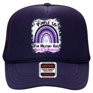 Purple Up For Military Month Rainbow Leopard High Crown Mesh Back Trucker Hat