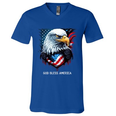 Patriotic Usa Flag Colors Tee God Bless America Gift V-Neck T-Shirt