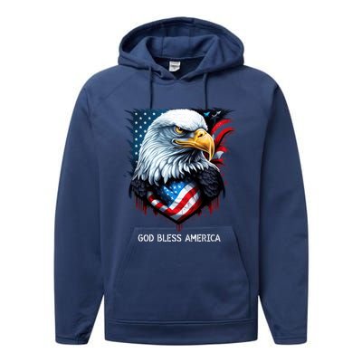 Patriotic Usa Flag Colors Tee God Bless America Gift Performance Fleece Hoodie